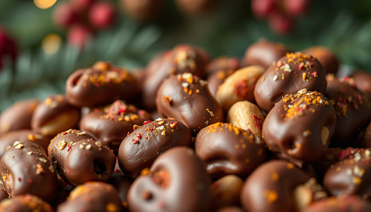 Chocolate covered peanuts with holiday spice dusting - Hill Country Chocolate