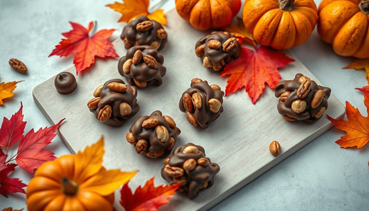 Nut clusters in chocolate for Thanksgiving dessert boards - Hill Country Chocolate
