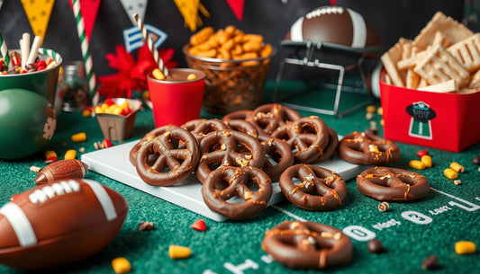 Chocolate coated pretzels for football season parties - Hill Country Chocolate