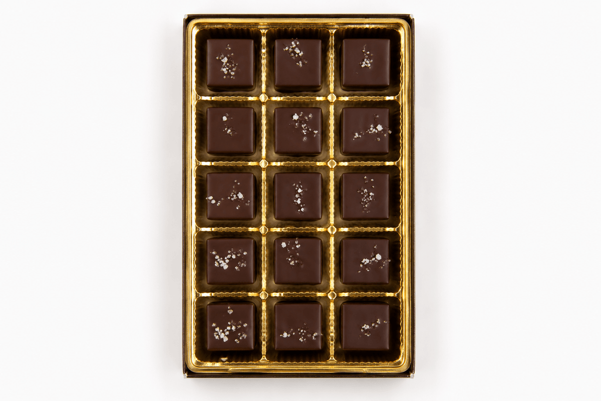 15PC Dark Chocolate Sea Salt Caramels - Hill Country Chocolate