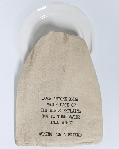"Does anyone know which page of the Bible..." - Tea Towel - Hill Country Chocolate